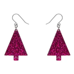 Erstwilder Christmas Tree Fine Glitter Drop Earrings Pink