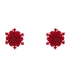 Erstwilder Snowflake Fine Glitter Stud Earrings Red